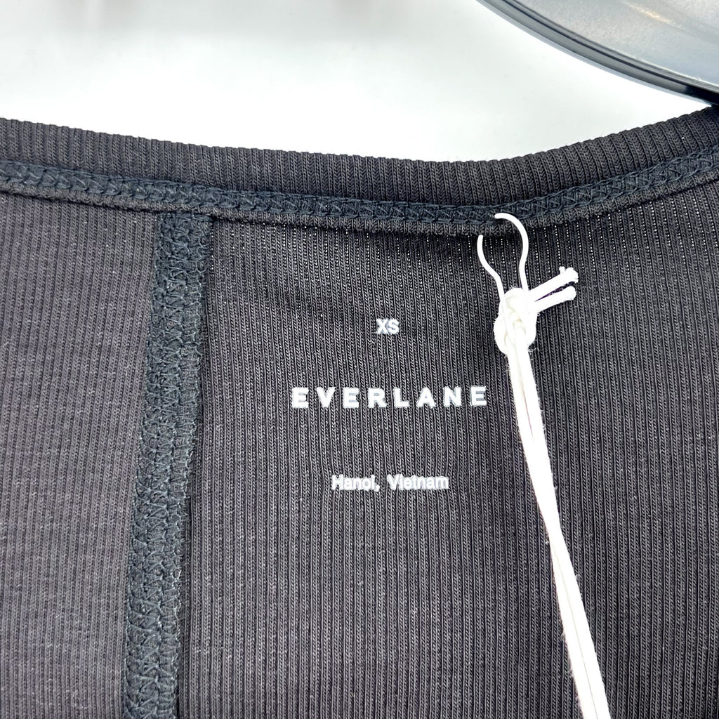 EVERLANE Women's The Luxe Rib Scoop-Neck Tee XS Black Elbow Sleeve SUPIMA NWT