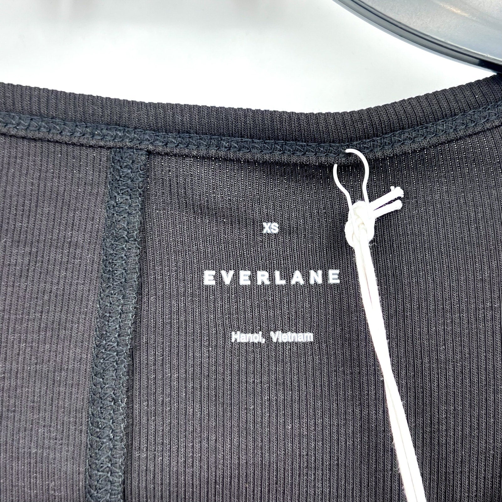 EVERLANE Women's The Luxe Rib Scoop-Neck Tee XS Black Elbow Sleeve SUPIMA NWT