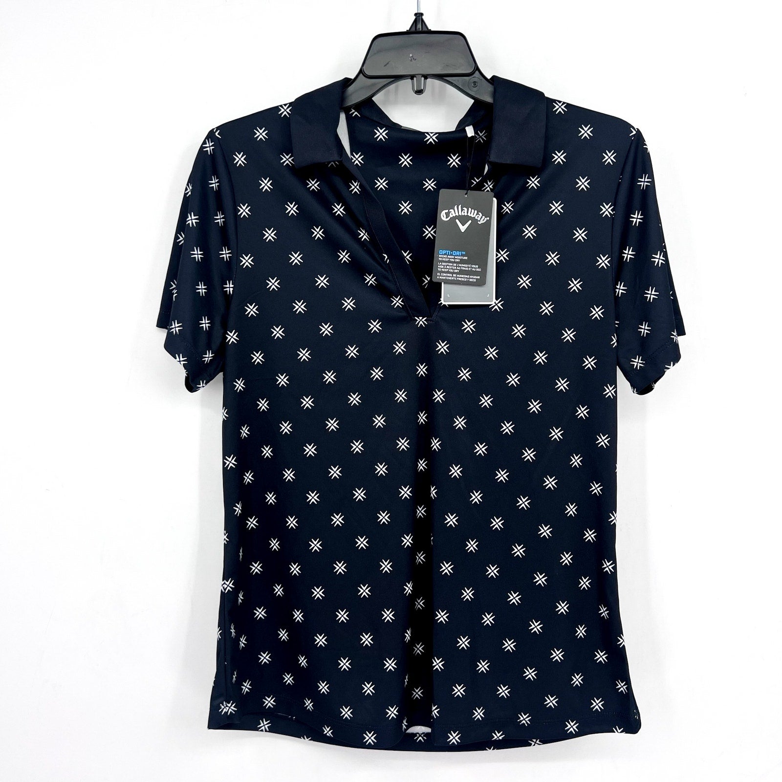 CALLAWAY Womens Opti-Dri Golf Polo Shirt XL Black Caviar Geometric Print NWT