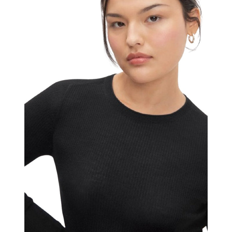 EVERLANE Women's The Long-Sleeve Sweater Tee Small Black Ultrafine Merino NWT