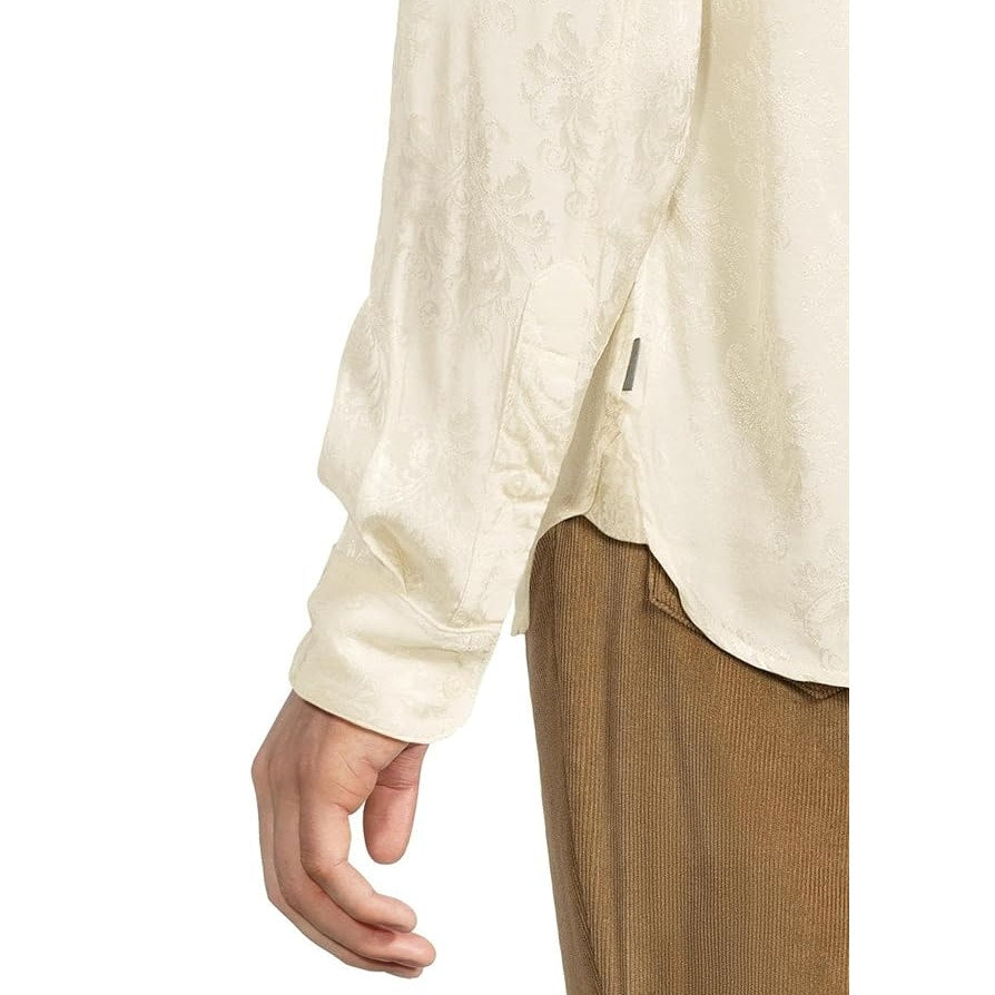 JOHN VARVATOS Men's Rodney Long Sleeve Shirt Medium Cream Damask Jacquard NWT