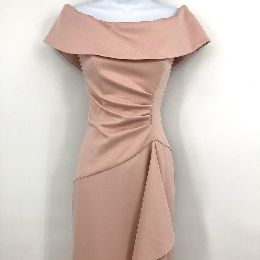 XSCAPE Adriana Scuba Crepe Dress Size 4 Pink Blush Off the Shoulder 3008X NWT