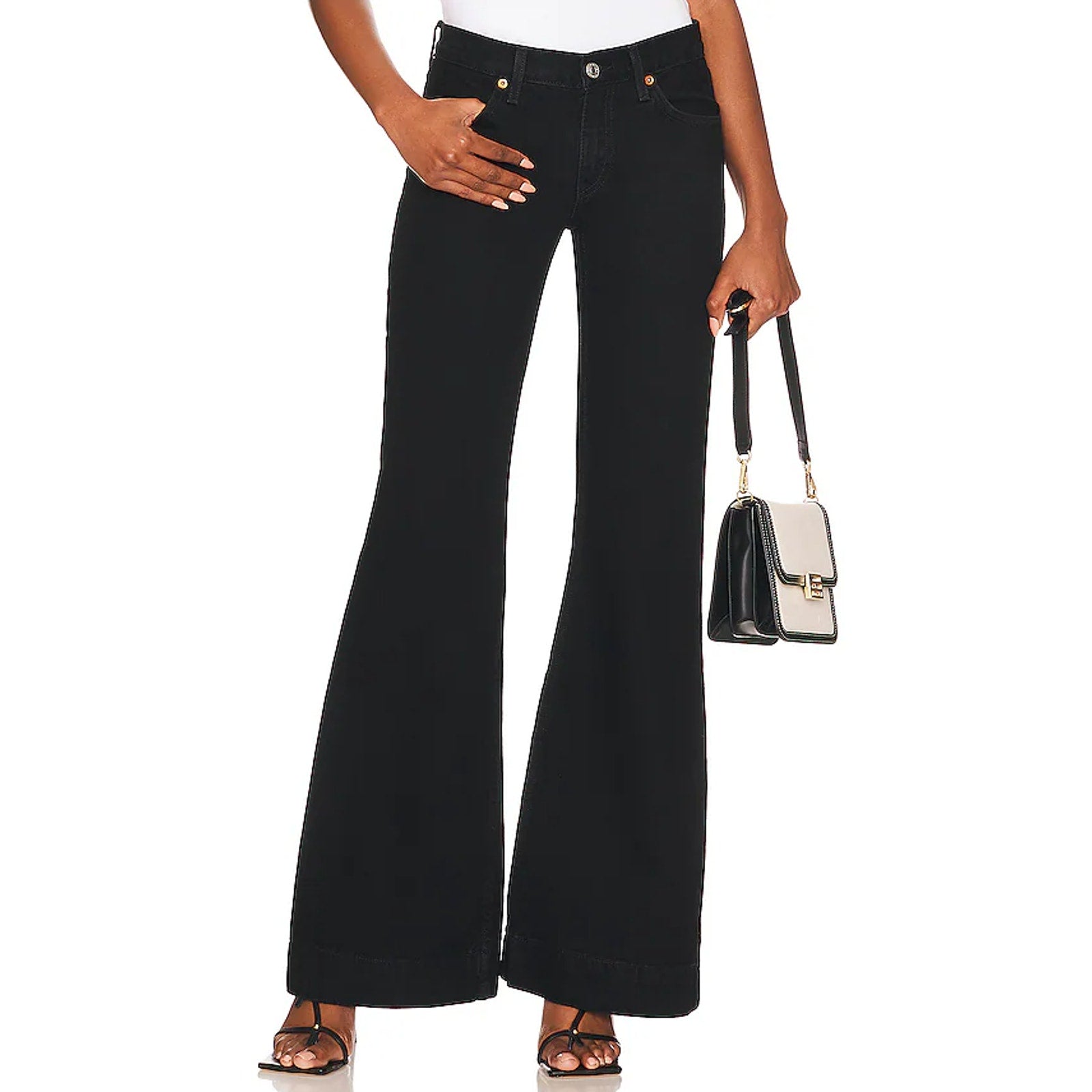 RE/DONE Womens Originals 70's Low Rise Bell Bottom Jeans Size 26 US 2 Black NWOT