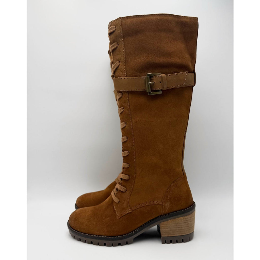 Vintage Foundry Womens Naomi Lace Up Knee High Boots Size 7 EU 37 Tan Suede NWOB