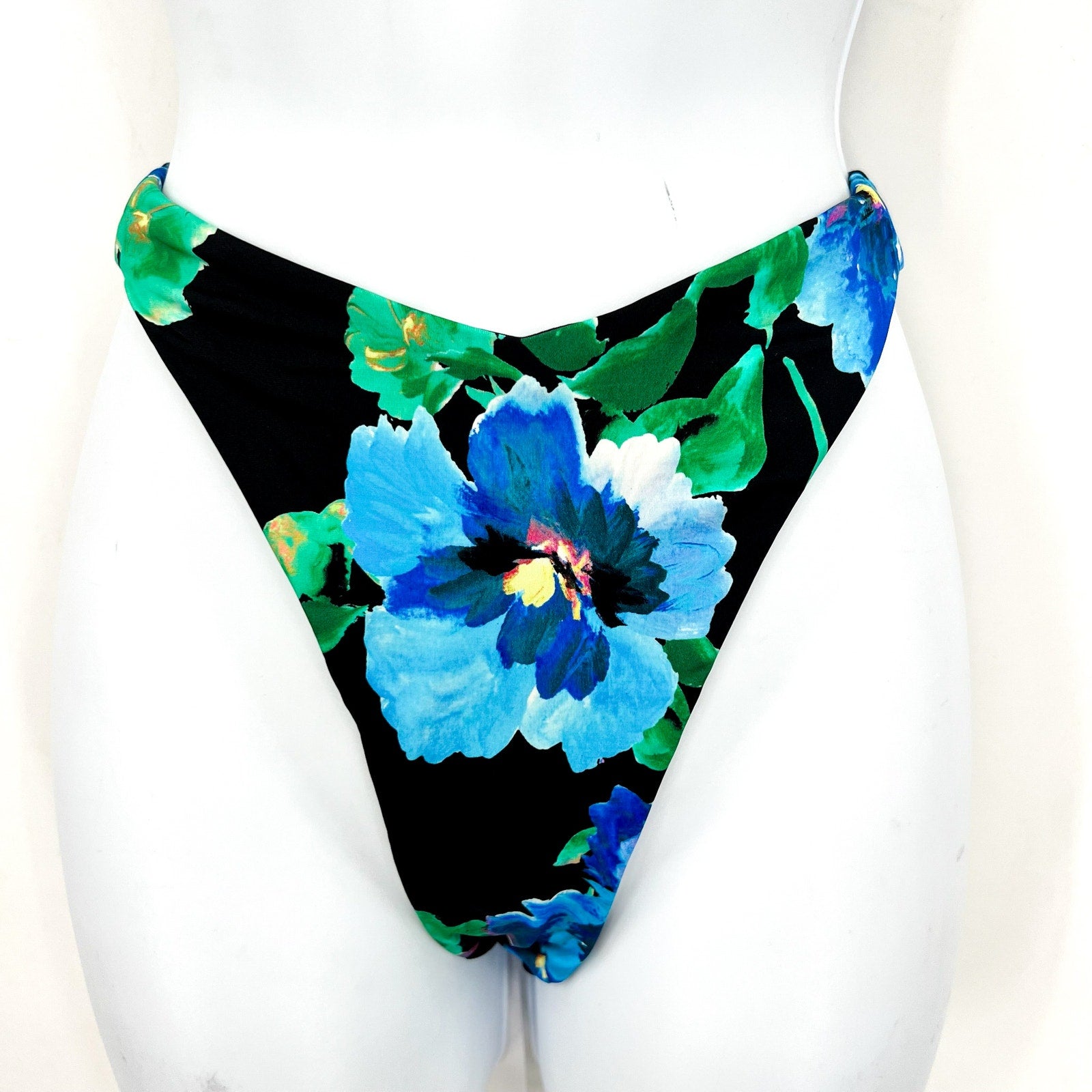 BEACH RIOT Womens Eliza Phoebe Bikini Bottoms Medium Black Green Pansy Print NWT