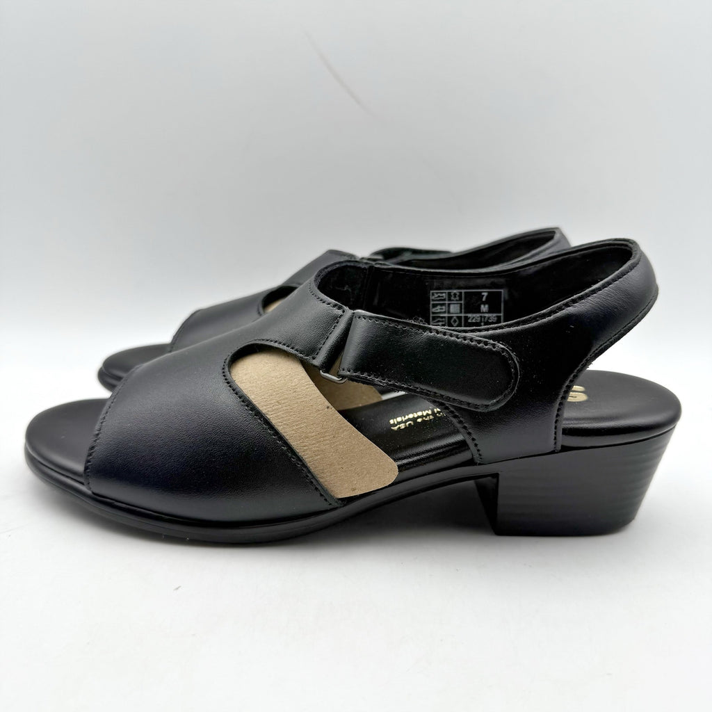 SAS Womens Suntimer Heeled Sandals Size 7 M EU 37.5 Black Leather NIB