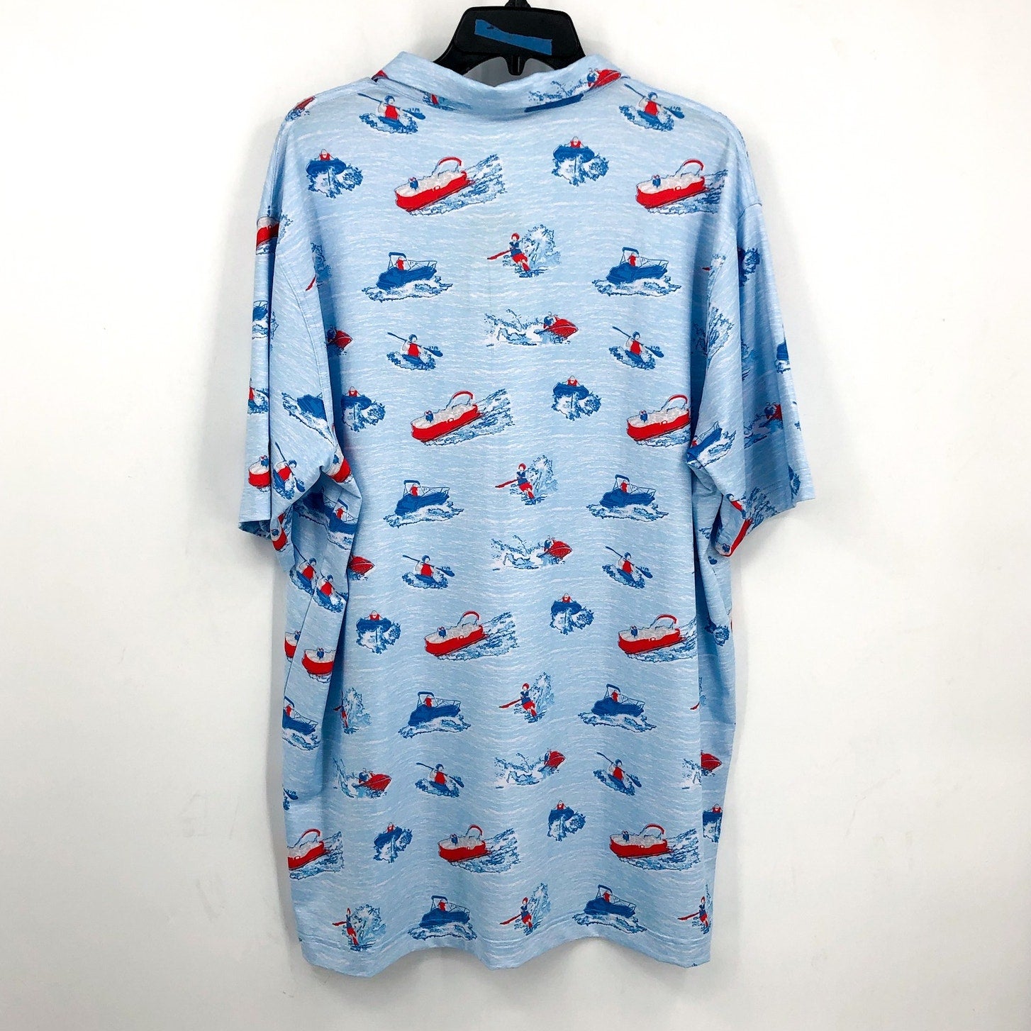 WAGGLE Mens Lake Life Golf Polo Shirt 2XL XXL Blue Print Short Sleeve NWT