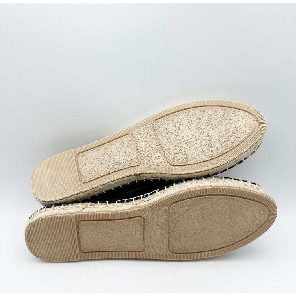 COLDWATER CREEK Womens Espadrille Flats Size 8 Wide Black Canvas Sunflower NWOB