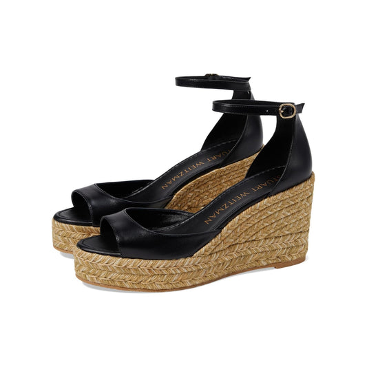 Stuart Weitzman Nudistcurve Espadrille Wedge Sandals US 10.5B Black