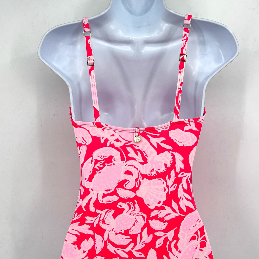 LILLY PULITZER Womens Solaria One Piece Swimsuit Size 4 Pink Cane Coral Crab NWT