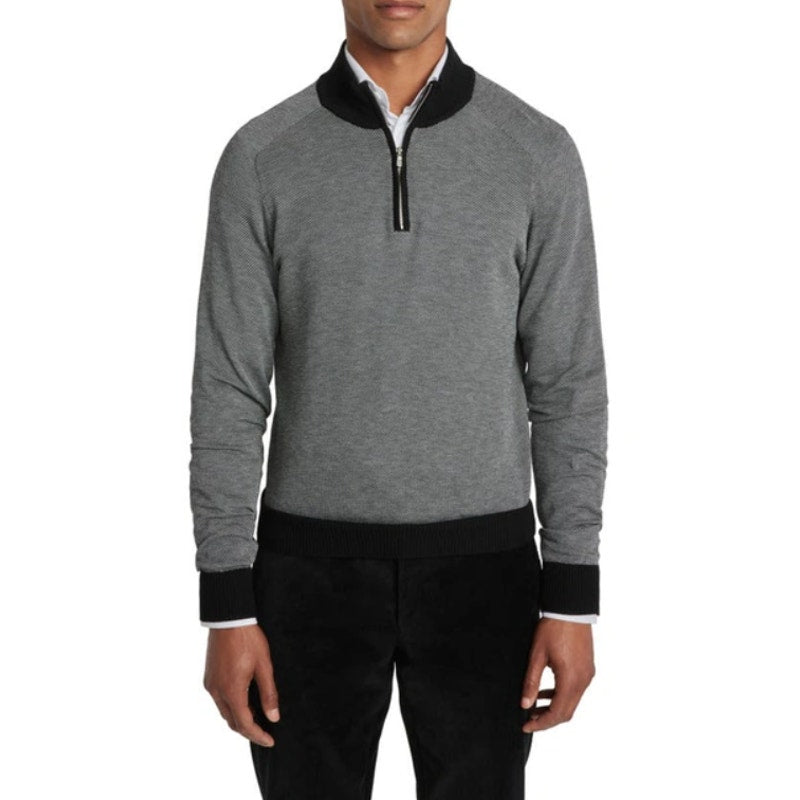 JACK VICTOR Men's Valois 1/4 Zip Sweater Large Black Pullover Cotton Silk NWT
