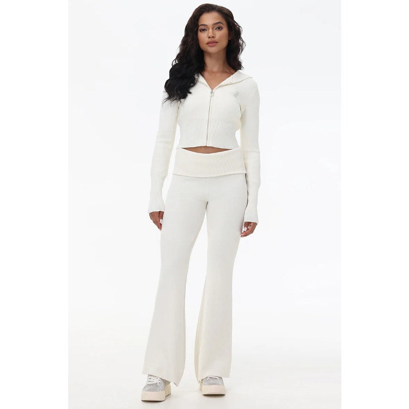 JUICY COUTURE Women's Knit Flare Pants Large White Angel Fold Over Band NWT