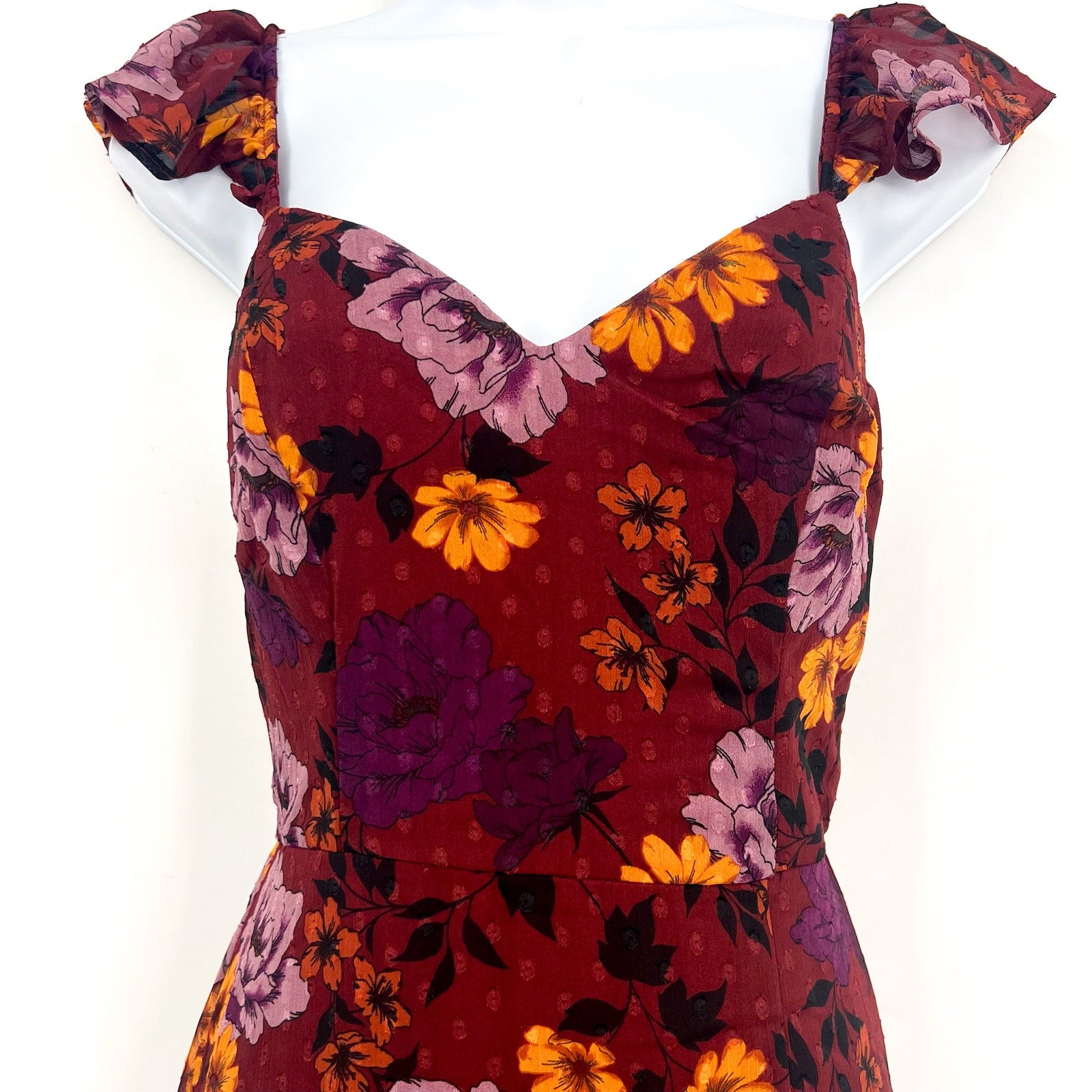 THE GENERAL GOOD Womens Floral Maxi Dress Small Dark Red Cap Sleeve NWOT