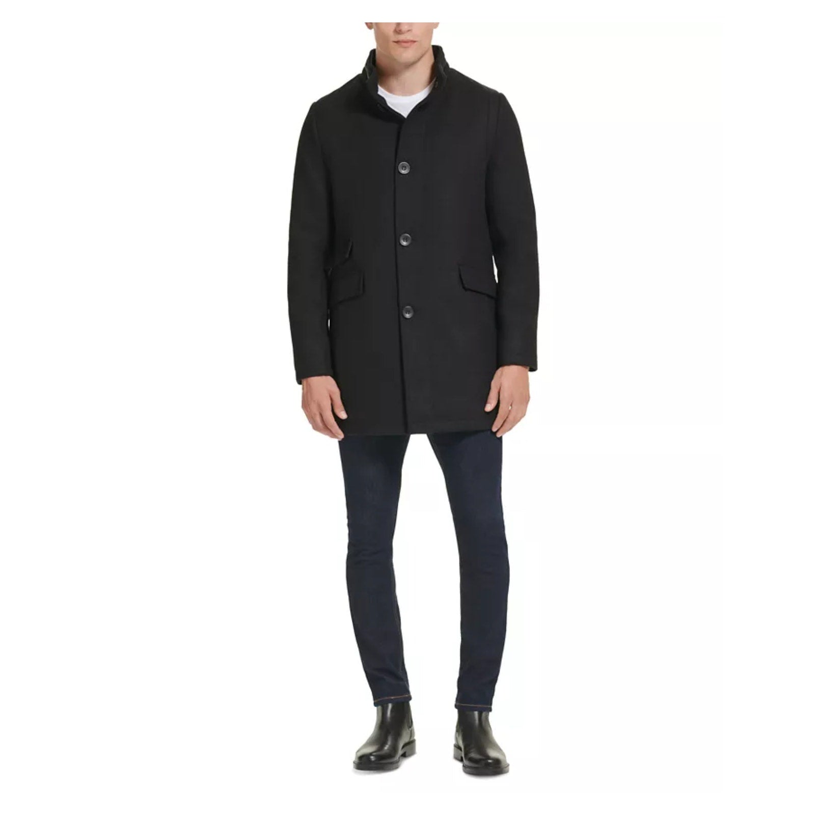 KENNETH COLE Mens Walker Jacket XXL Black Wool Blend Collared Car Coat NWOT