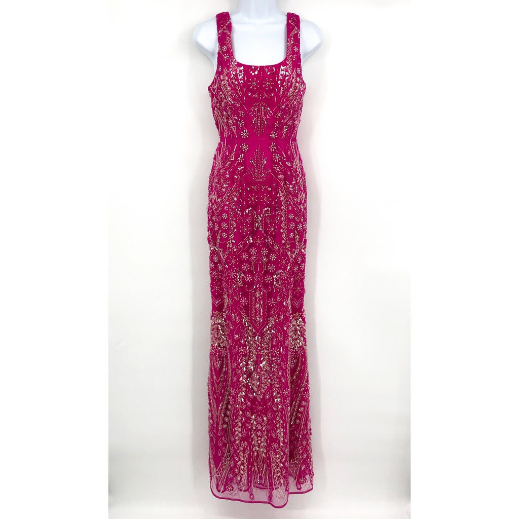 DRESS THE POPULATION Tyra Sequin Mermaid Gown XS Bright Fuchsia Pink NWT