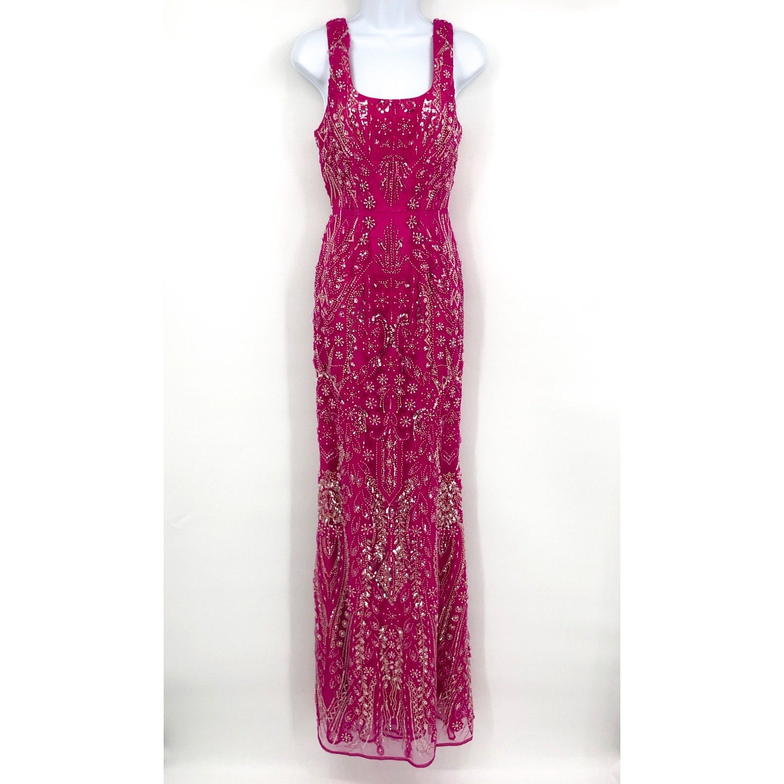 DRESS THE POPULATION Tyra Sequin Mermaid Gown XS Bright Fuchsia Pink NWT