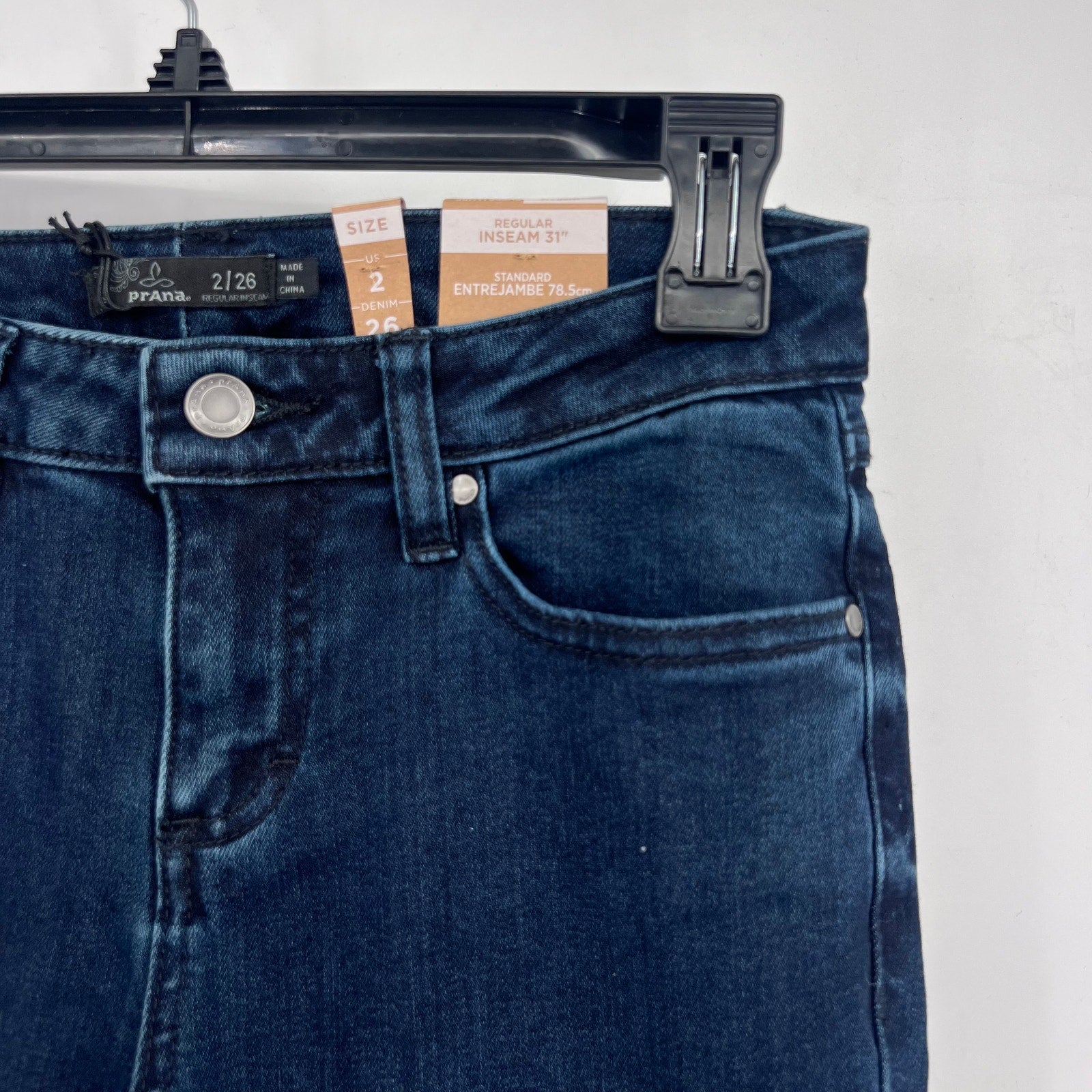 Prana Womens Sienna Skinny Jeans 26x31 US 2 Deep Blue Stretch Denim Mid Rise NWT