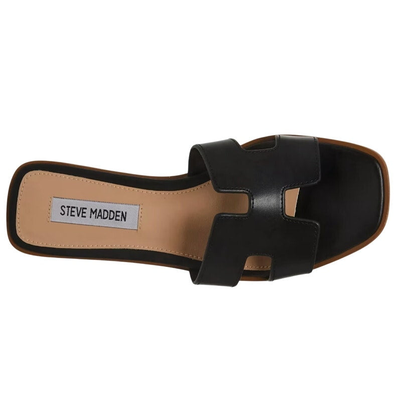 Steve Madden Womens Hadyn Slide Sandals US 6.5 M Black Leather NIB