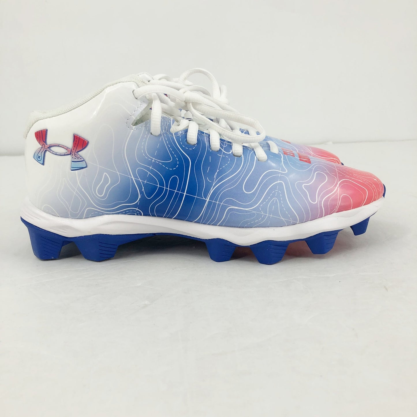 Under Armour Boys Spotlight Fran RM 4 TX Football Cleats 2.5 Red White Blue NWOB