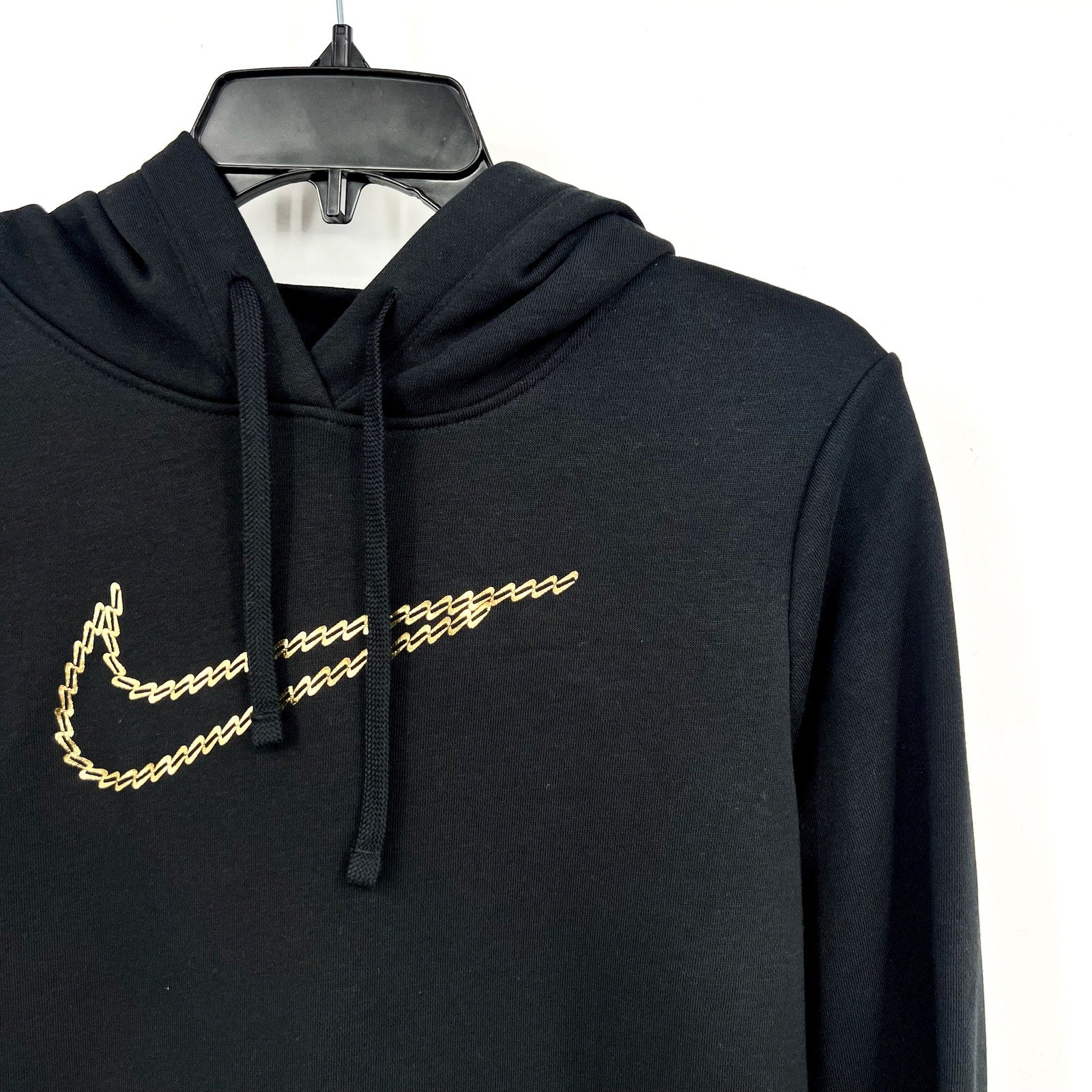 Nike Womens Sportswear Club Premium Hoodie XS Black Loose Shine Sweatshirt NWT