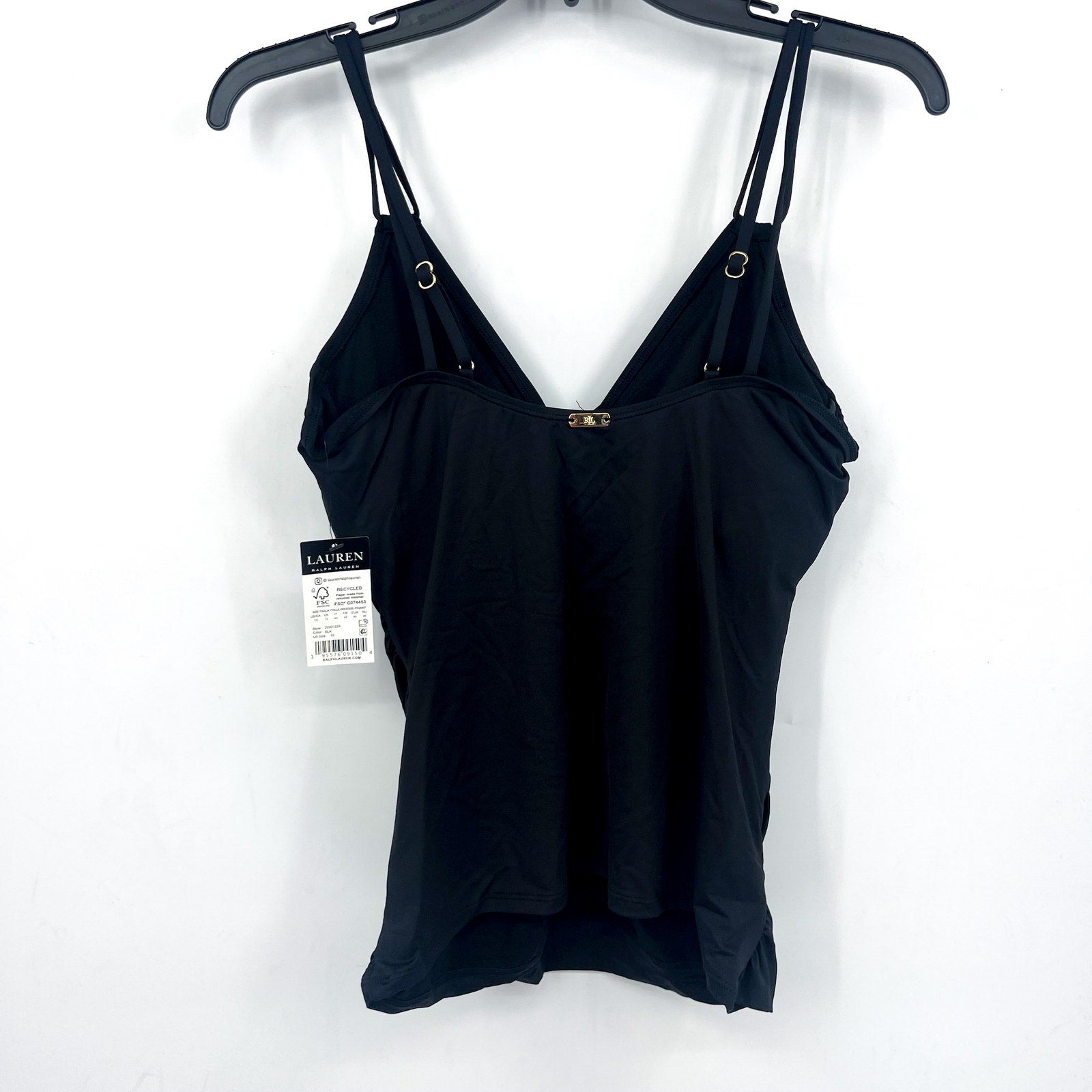 LAUREN RALPH LAUREN Double Strap Twist Tankini Top Size 12 Black Underwire NWT