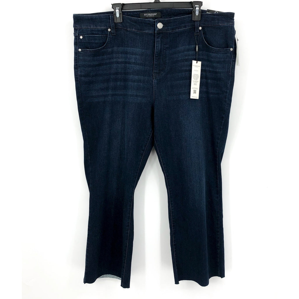 Liverpool Womens Hannah Crop Flare Jeans Size 22W Dark Blue Walcott Raw Hem NWT