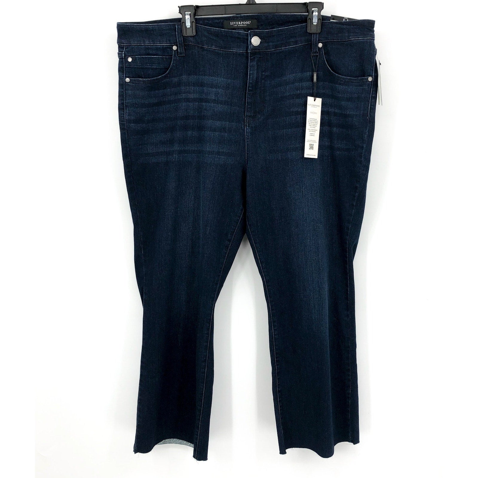 Liverpool Womens Hannah Crop Flare Jeans Size 22W Dark Blue Walcott Raw Hem NWT