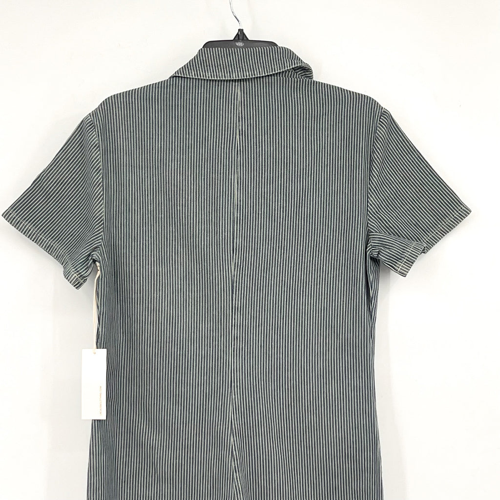 LACAUSA Women's Railroad Lucky Jumpsuit XS Blue Sea Salt Stripe Short Sleeve NWT