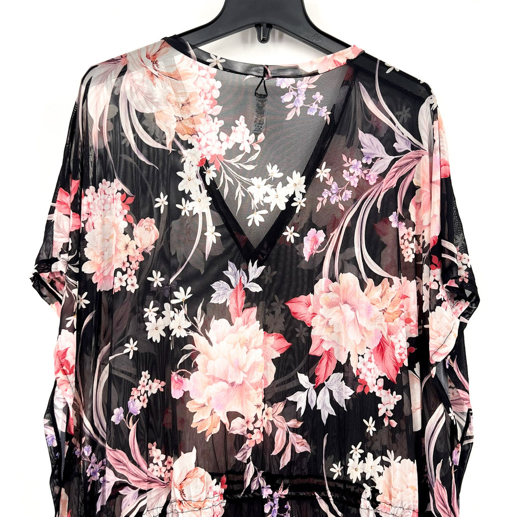 SEA LEVEL Women's Martini Mesh Kaftan Cover Up Small Black Multi Floral NWOT
