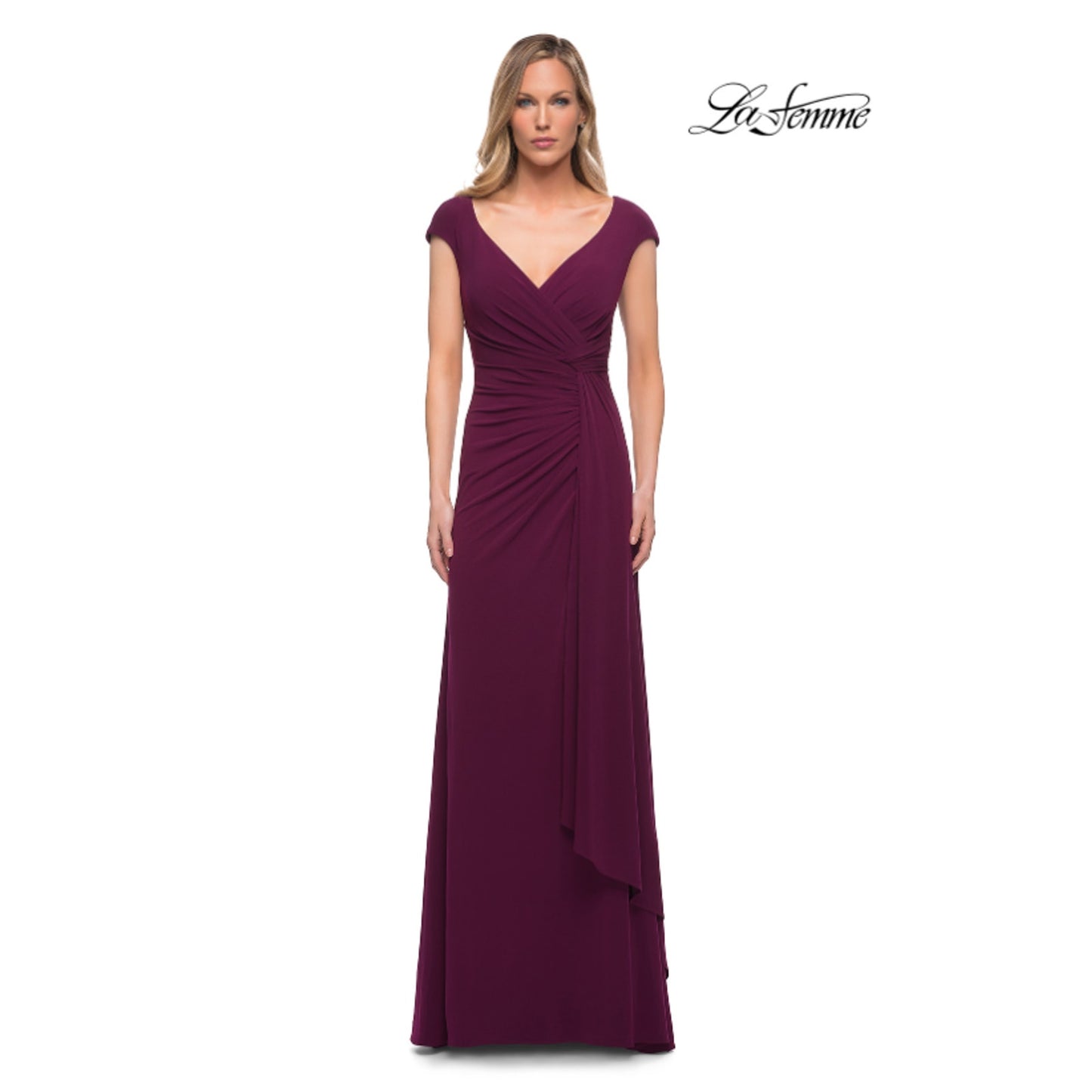 LA FEMME 29814 Women Knot Waist Jersey Evening Dress 18 Red Dark Berry NWT