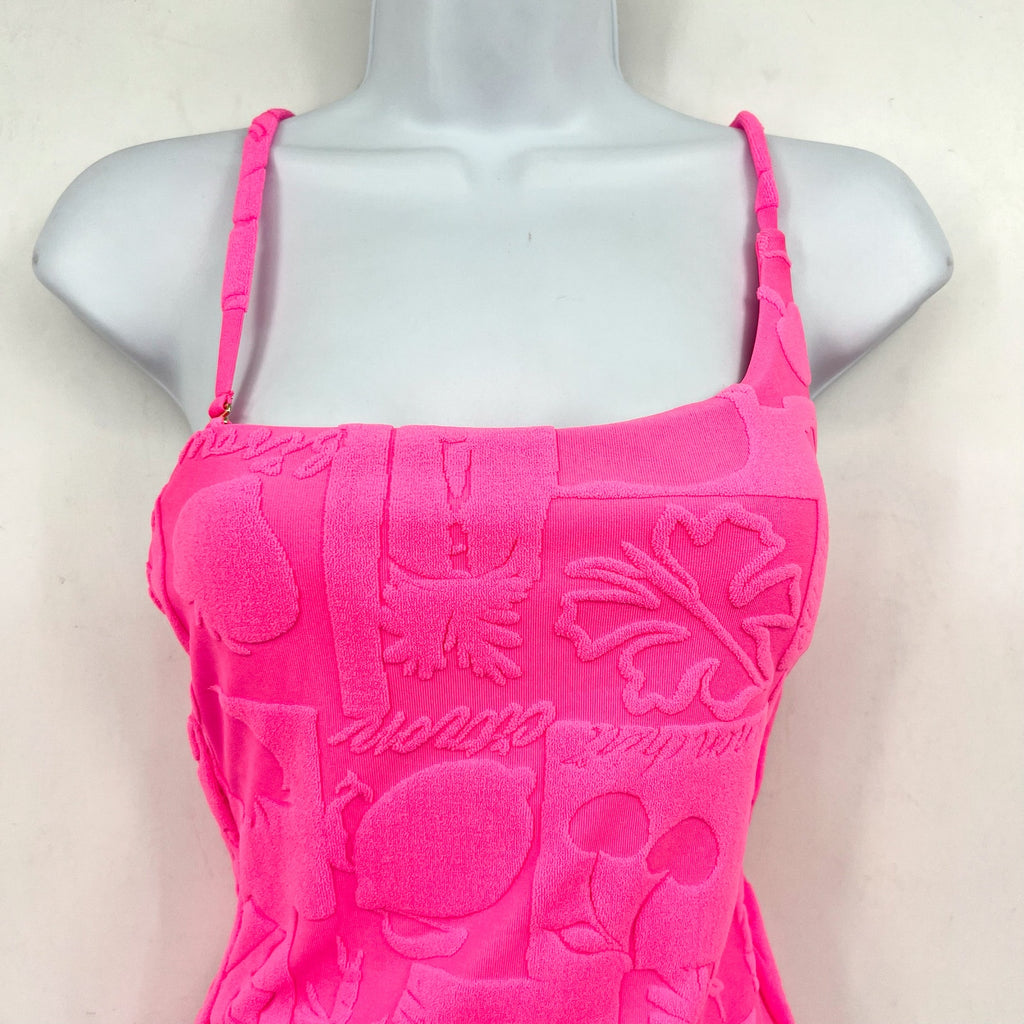 BEACH RIOT Women's Athena One-Piece Swimsuit Small Bright Pink Print Terry NWT