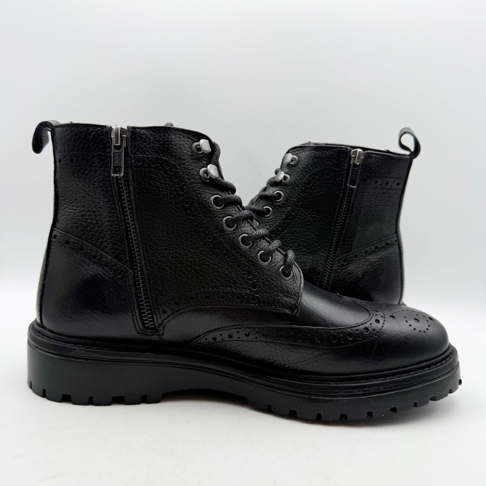 Vince Camuto Mens Namid Combat Boots US 8.5 EU 41.5 Black Leather NWOB