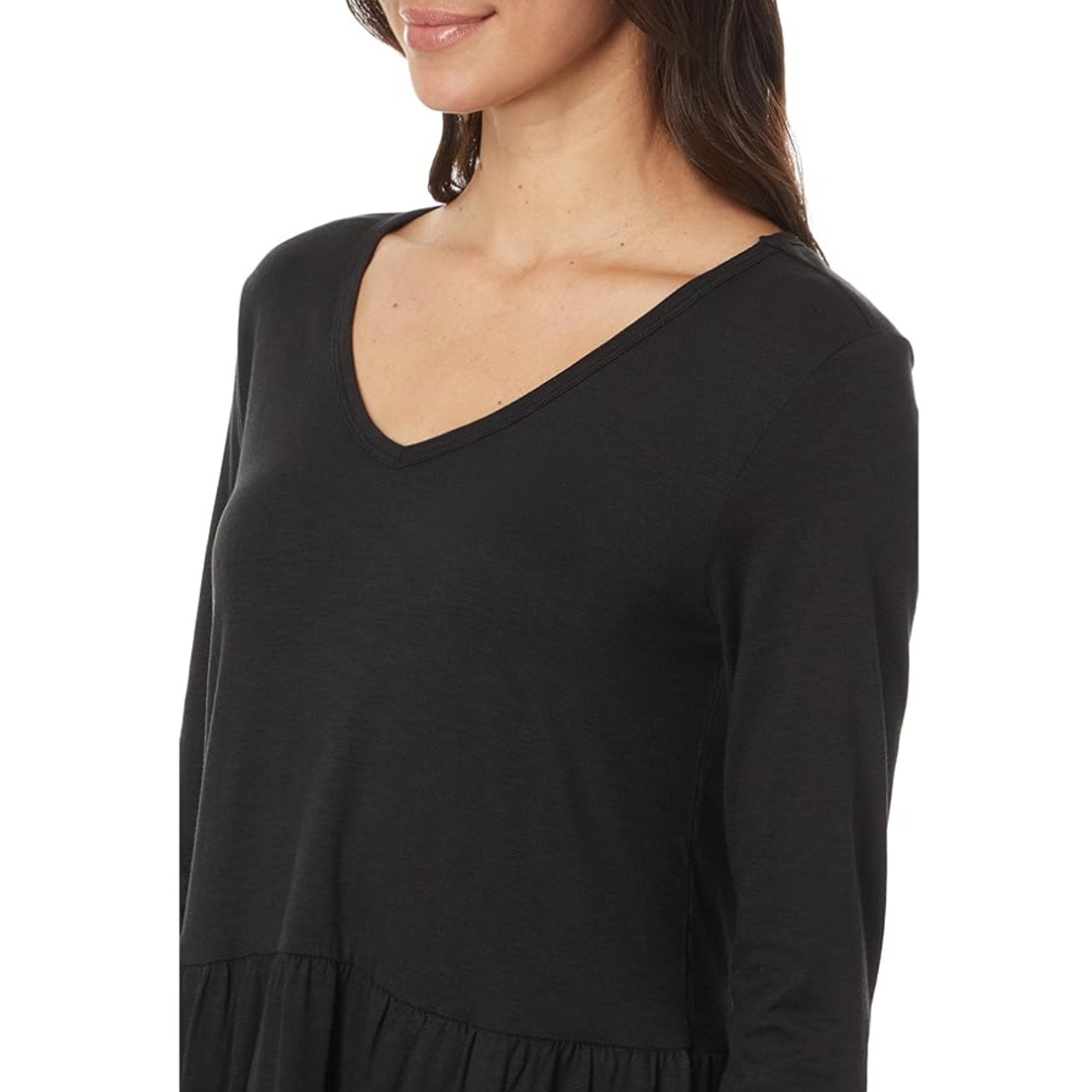 TOAD&CO Womens Marley Tiered Dress Medium Black V Neck Long-Sleeve NWOT