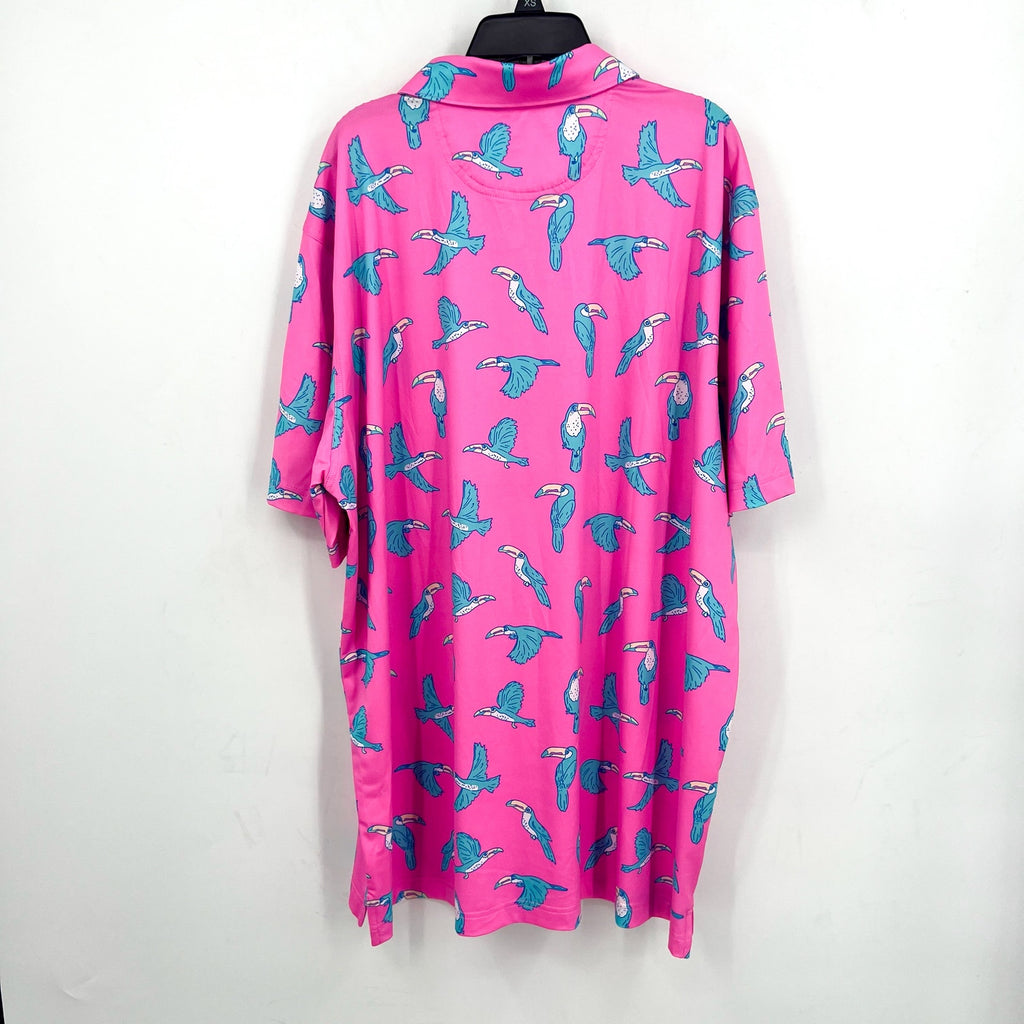 CHUBBIES Men's The Toucan Do It Performance Polo Shirt XXL Bright Pink NWT