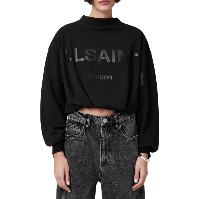 ALLSAINTS Women's Biggy Aster Sweatshirt Medium Black Tonal Logo NWT