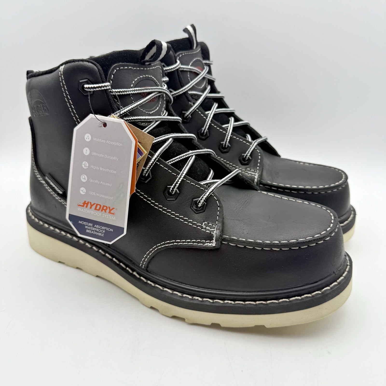AVENGER Mens Wedge Moc Carbon Safety Toe Work Boots 7 Wide Black Leather WP NIB