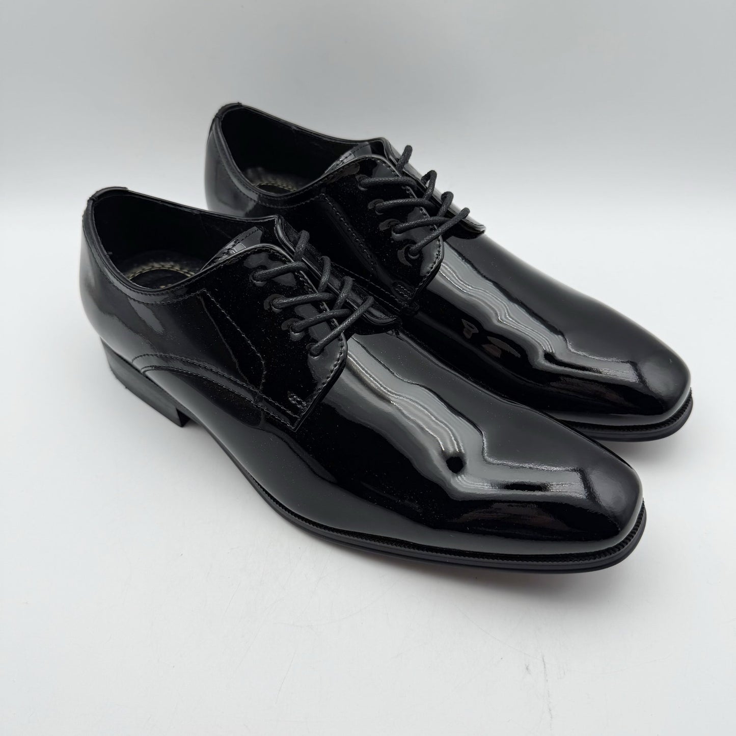 Florsheim Mens Tux Plain Toe Oxford Dress Shoes 9 Wide Black Patent Leather NIB