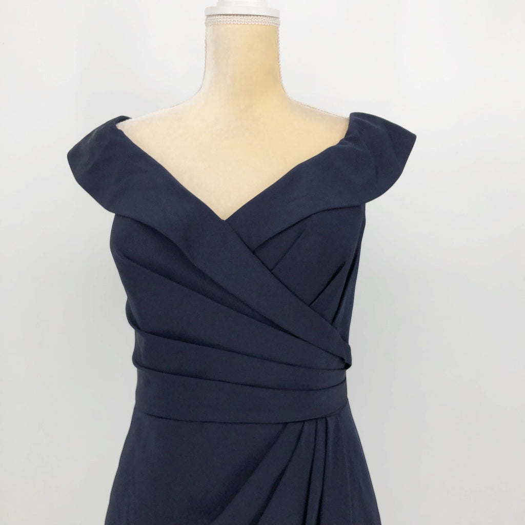 LA FEMME 25206 Jersey Column Gown 2 Navy Blue Off-the-Shoulder Ruched NWOT