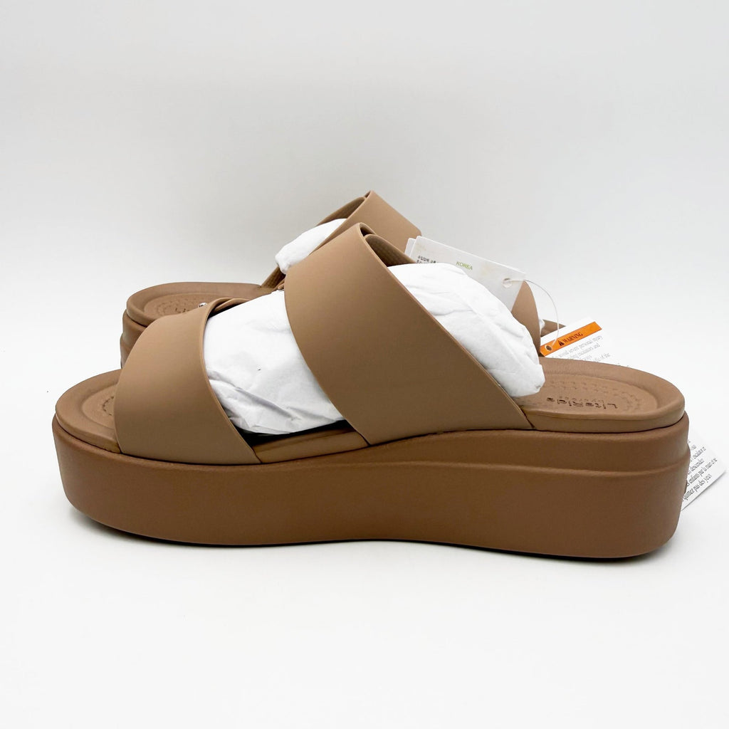 Crocs Womens Brooklyn Buckle Low Wedge Sandals Size 5 EU 34-35 Latte Brown NWT