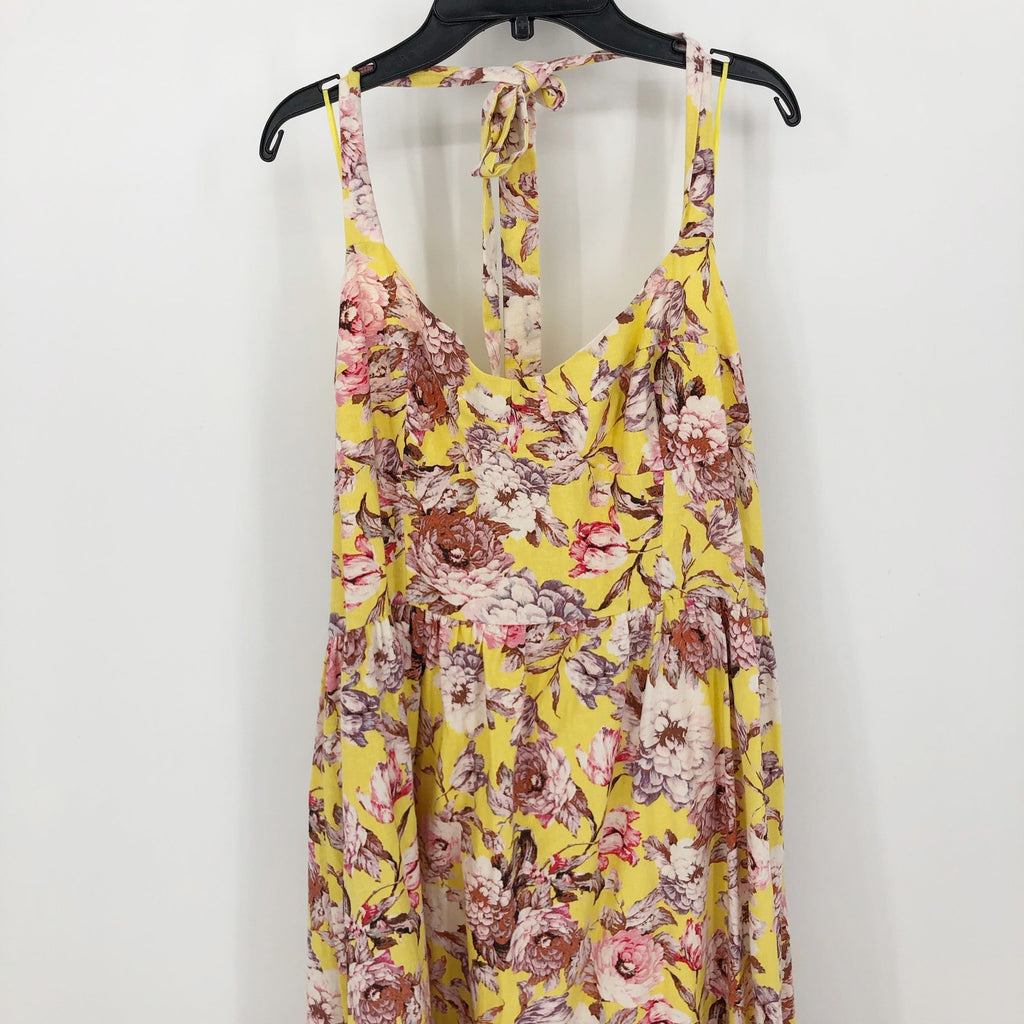 BARDOT Womens Labella Midi Dress US 2 XS Tropical Yellow Floral-Print Halter NWT
