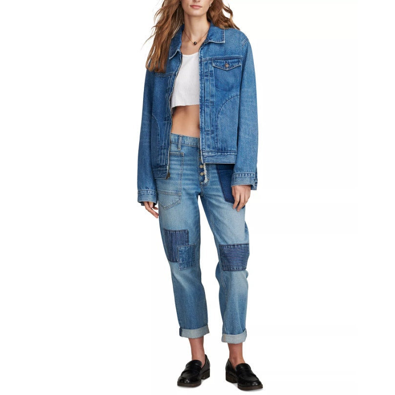 LUCKY BRAND Women's Patched Boy Jeans Size 6 28A Blue Button-Fly Mid-Rise NWT