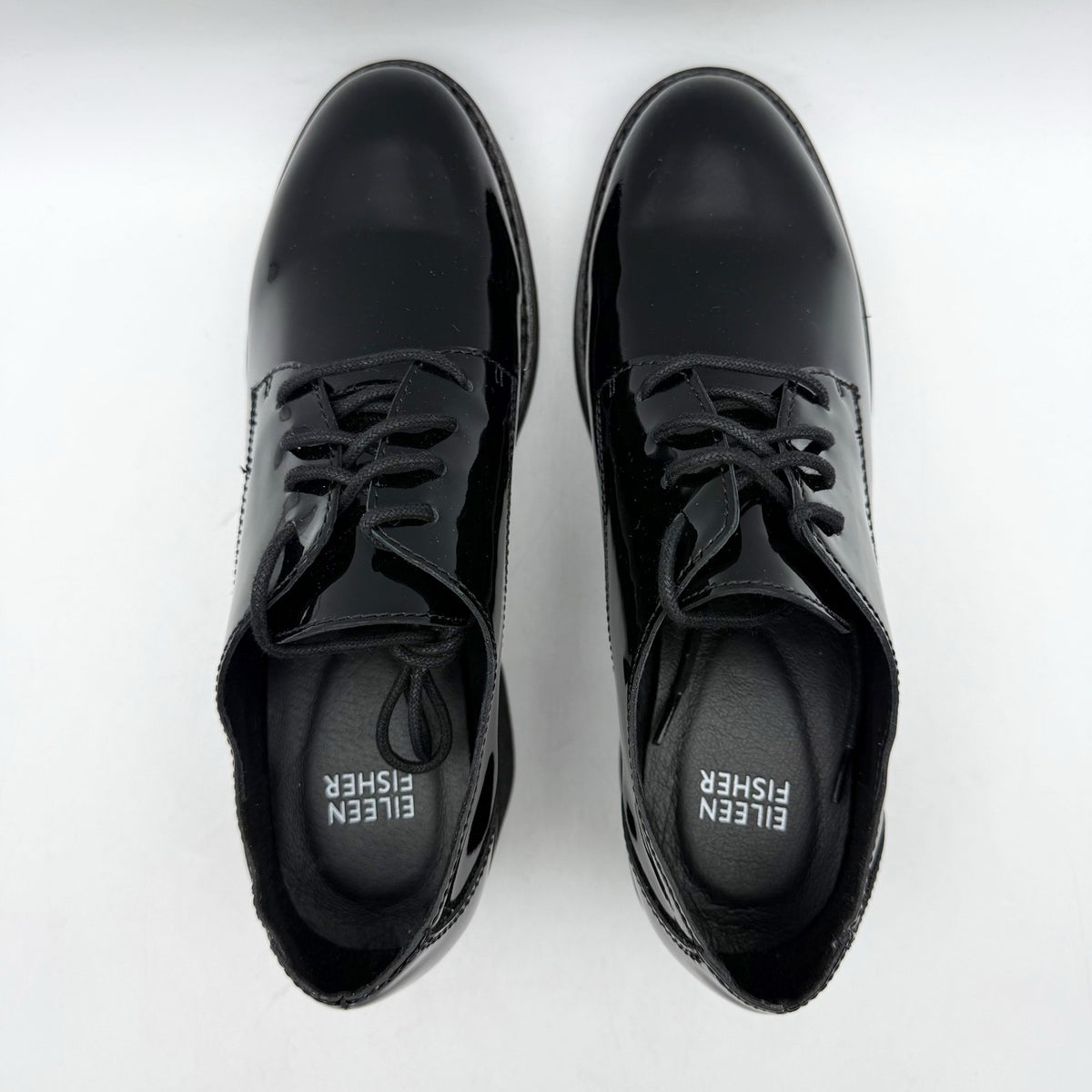EILEEN FISHER Womens Judd Derby Oxford Heels Size 5.5M Black Patent Leather NIB