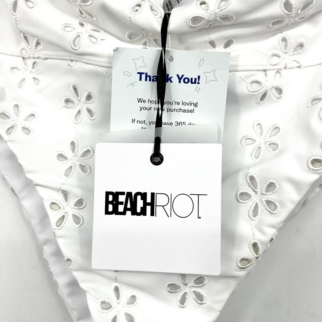 BEACH RIOT Women's Hazel Eyelet Bikini Bottom Large White Magnolia NWT
