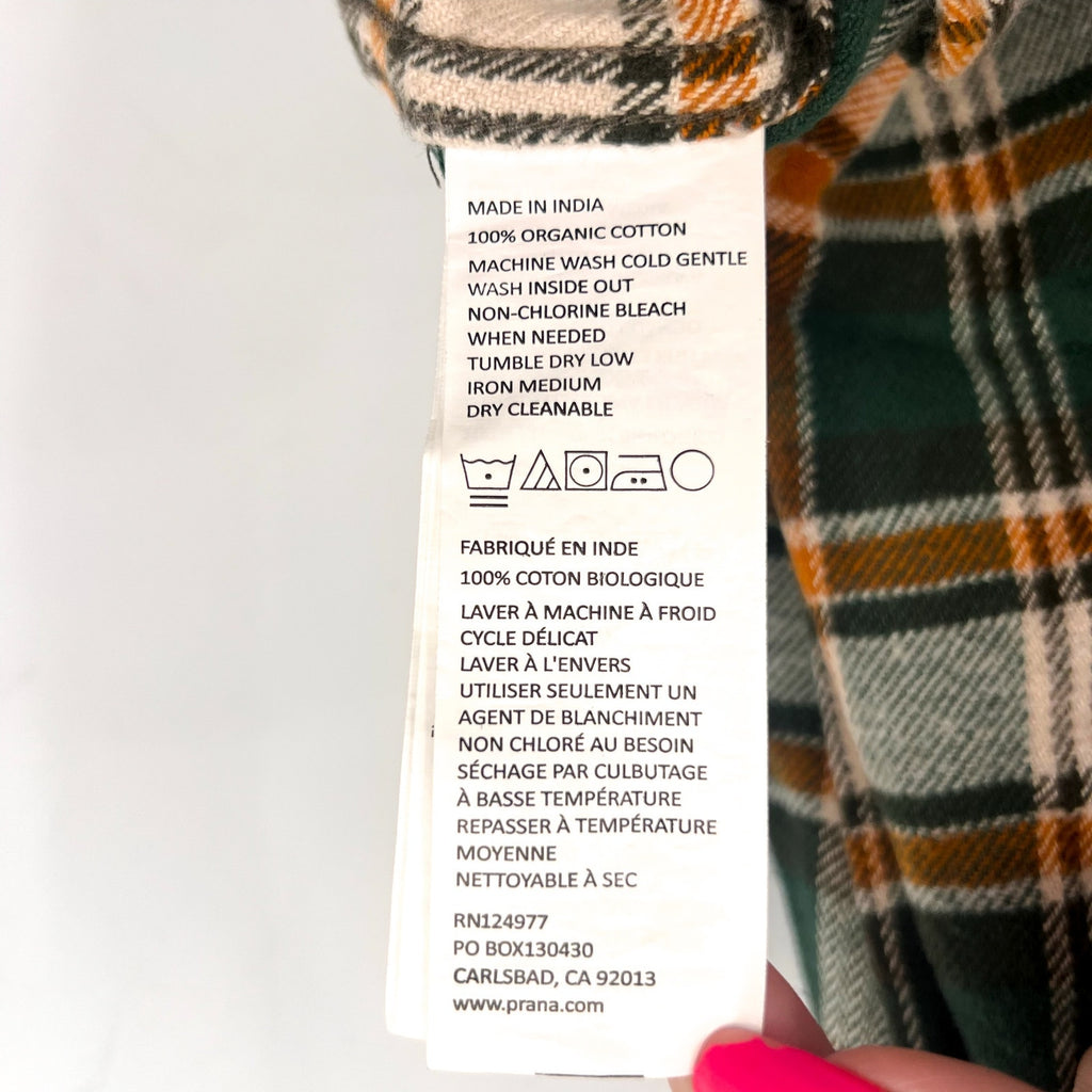 PRANA Women's Golden Canyon Flannel Shirt Medium Soft Pine Green Plaid NWT