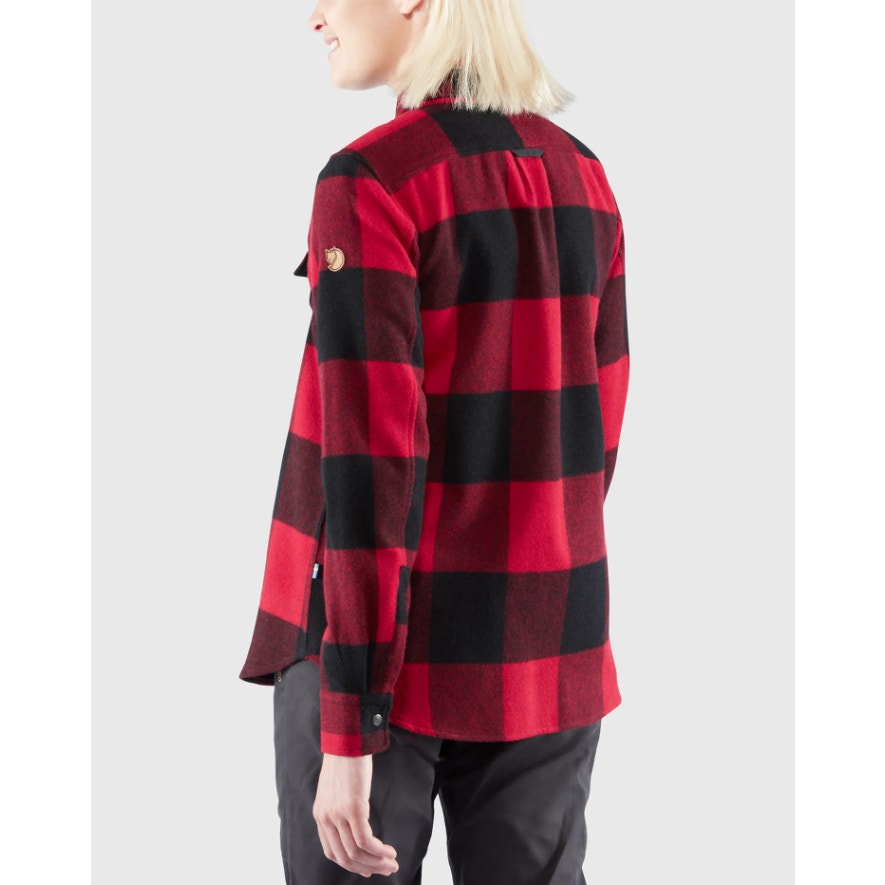 FJALLRAVEN Womens Canada Plaid Shirt Large Red Black Shacket Wool NWT