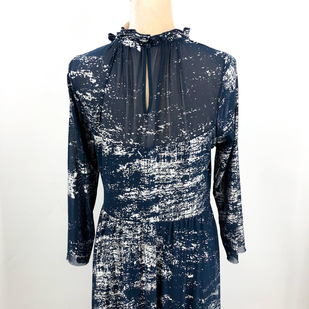 TED BAKER Iggiey Metallic Burnout Midi Dress Large US 12 Navy Blue NWT