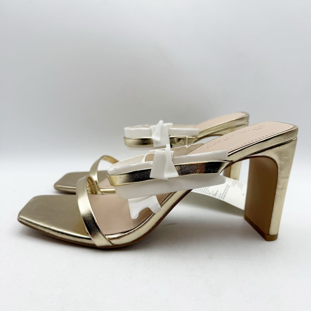 The Drop Womens Avery Heeled Sandals Size 9 Gold 2-Strap Block Heel NWOB