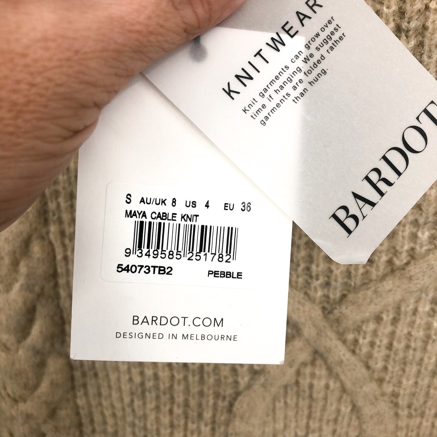 BARDOT Women's Maya Cable Knit Sweater Small Beige Pebble Balloon Sleeves NWT