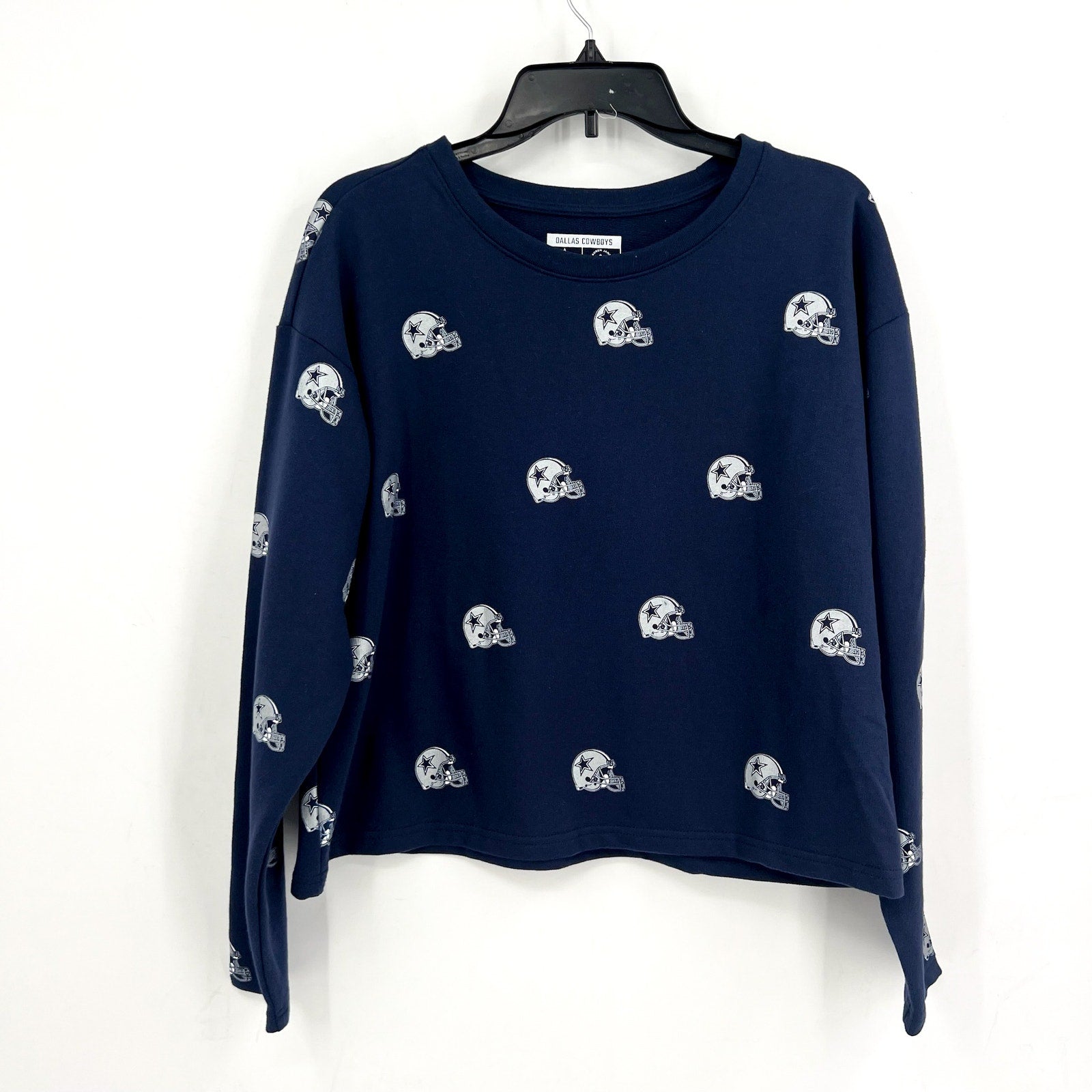 LAUREN JAMES Womens DALLAS COWBOYS Helmet Crop Sweatshirt Small Navy Blue NWT