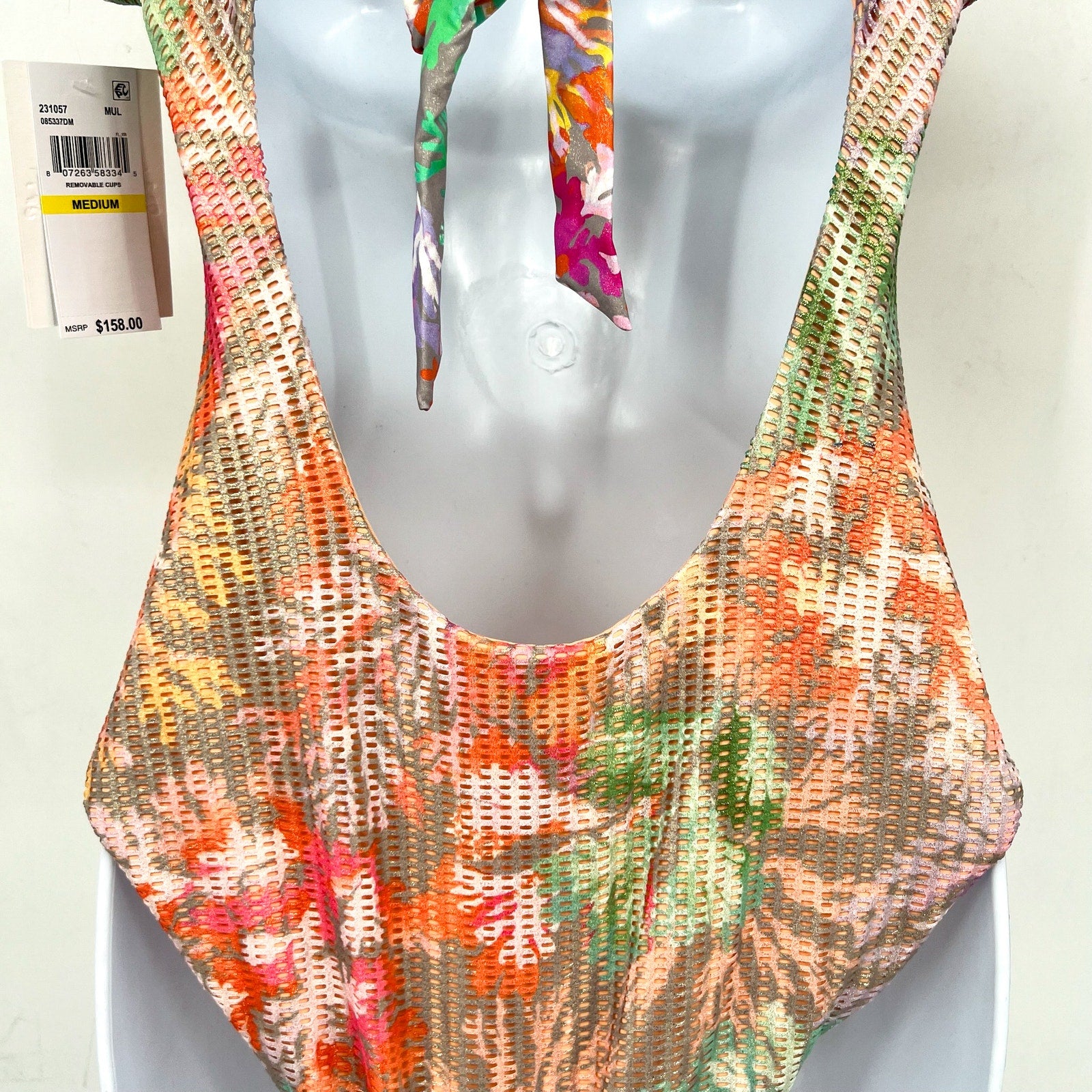 BECCA Coral Reef Viviana One Piece Swimsuit Medium Pink Print V Wire Plunge NWT